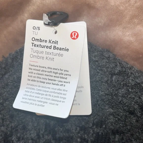 NWT Lululemon Black/Grey Ombre Knit Textured Beanie - Never Worn OS
